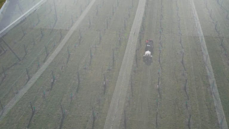 Bay Nutrients spraying Flamingro on Bay of Plenty Orchard